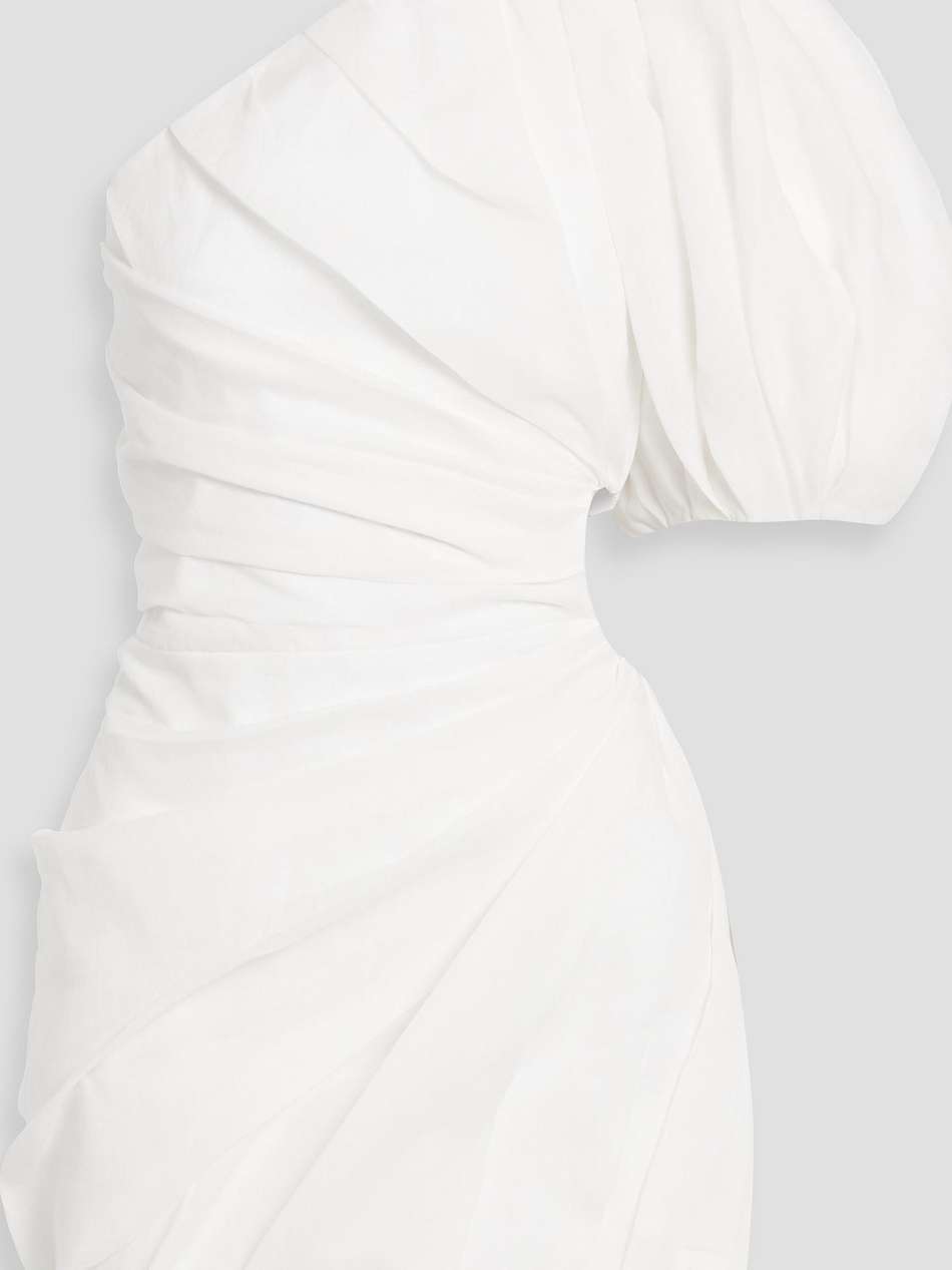 one-shoulder cutout gathered ramie mini dress