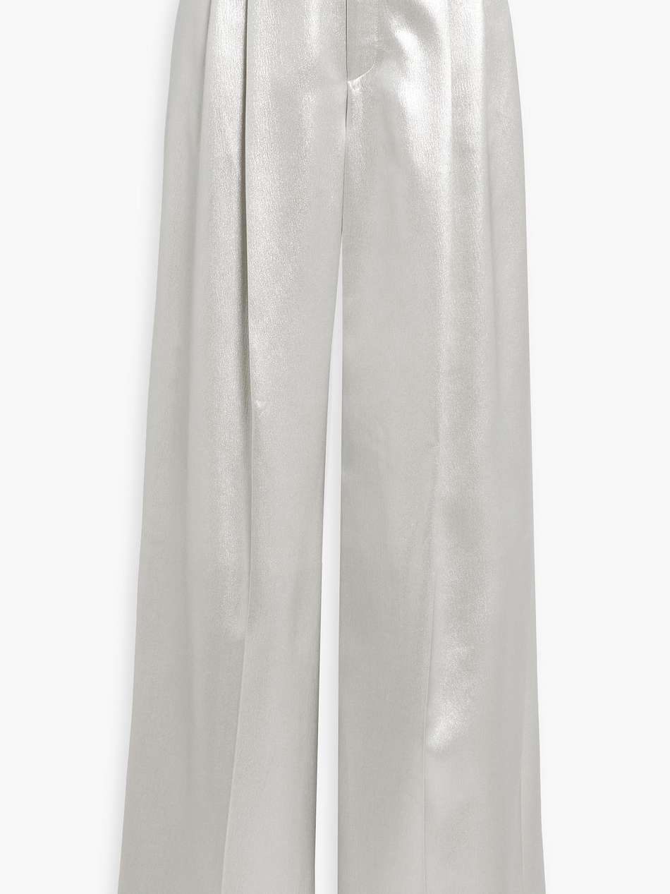 pleated metallic silk-satin wide-leg pants
