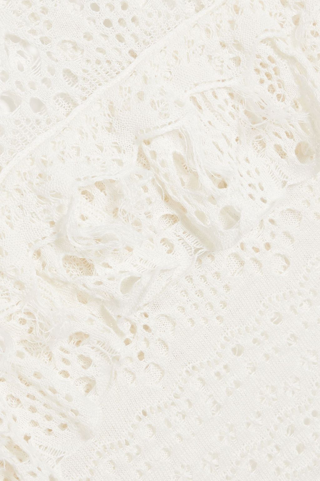 CHLOÉ Cold-shoulder ruffled broderie anglaise linen, cashmere and silk-blend top