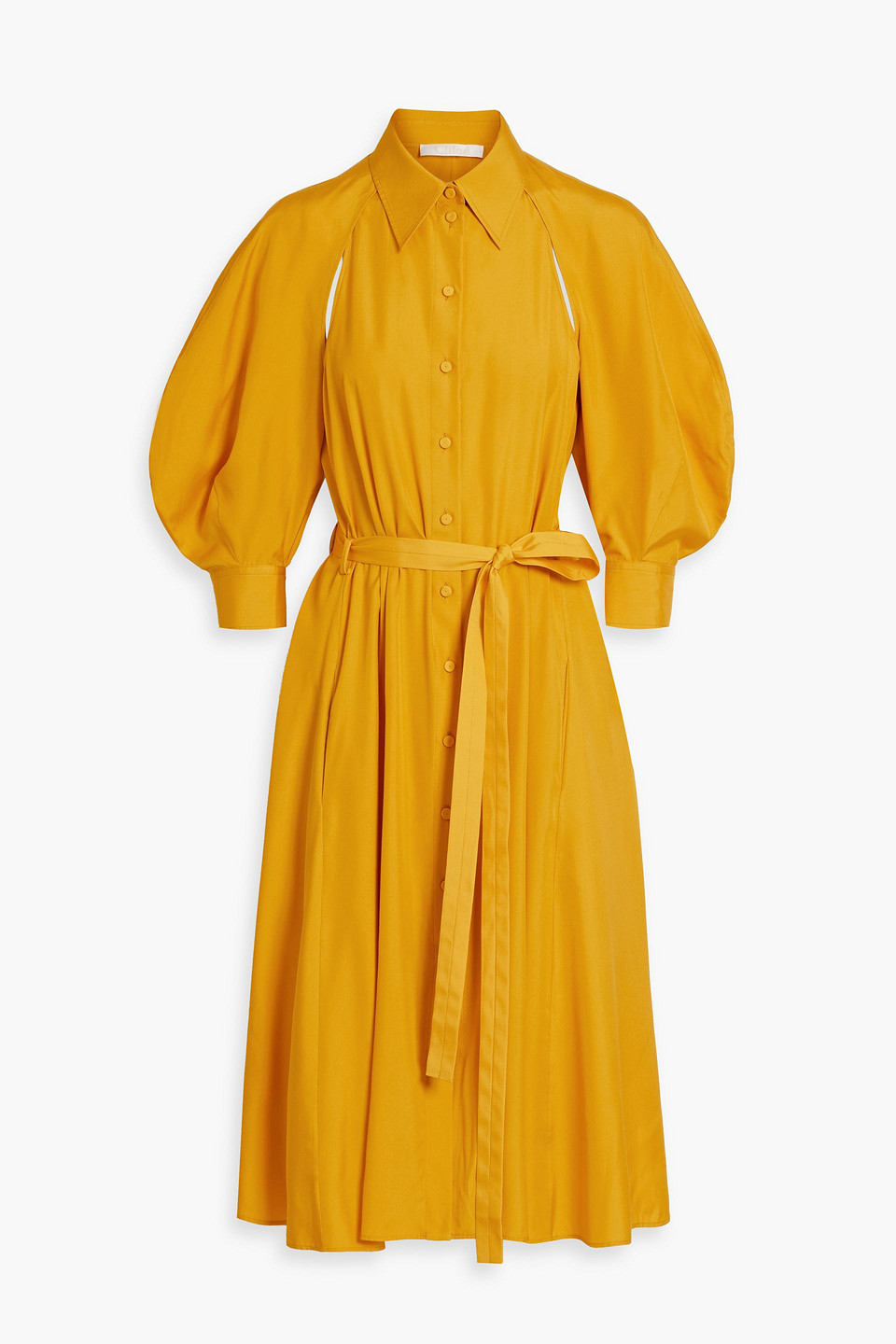 Chloé Belted Cutout Silk Midi Shirt Dress