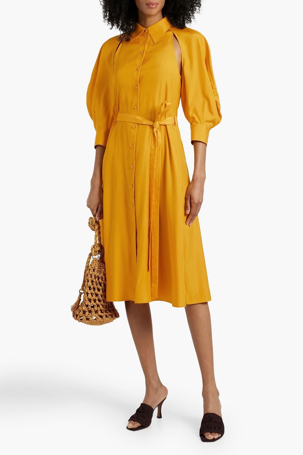 CHLOÉ Belted cutout silk midi shirt dress