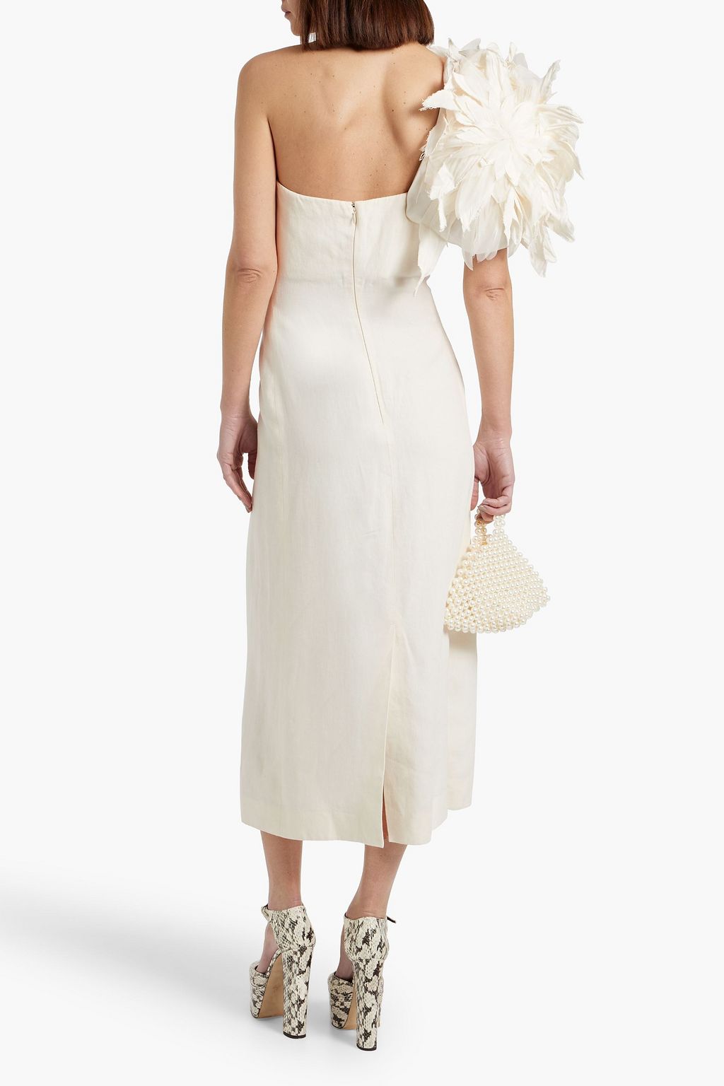 CHLOÉ One-shoulder organza-trimmed linen maxi dress