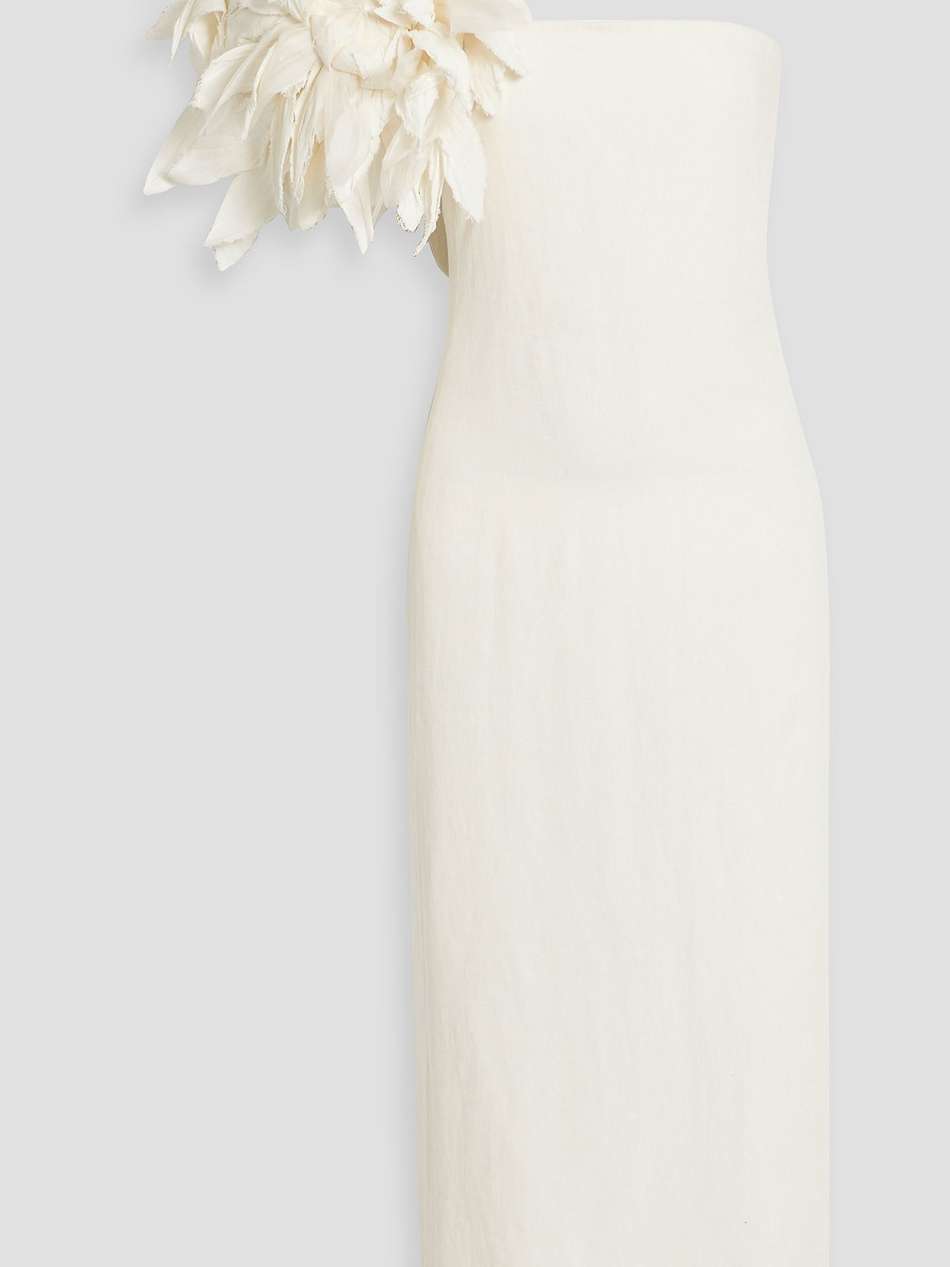one-shoulder organza-trimmed linen maxi dress