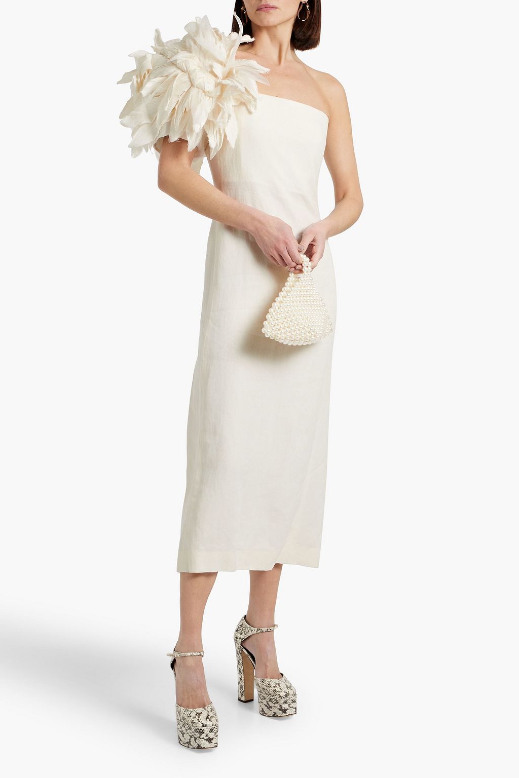 CHLOÉ One-shoulder organza-trimmed linen maxi dress