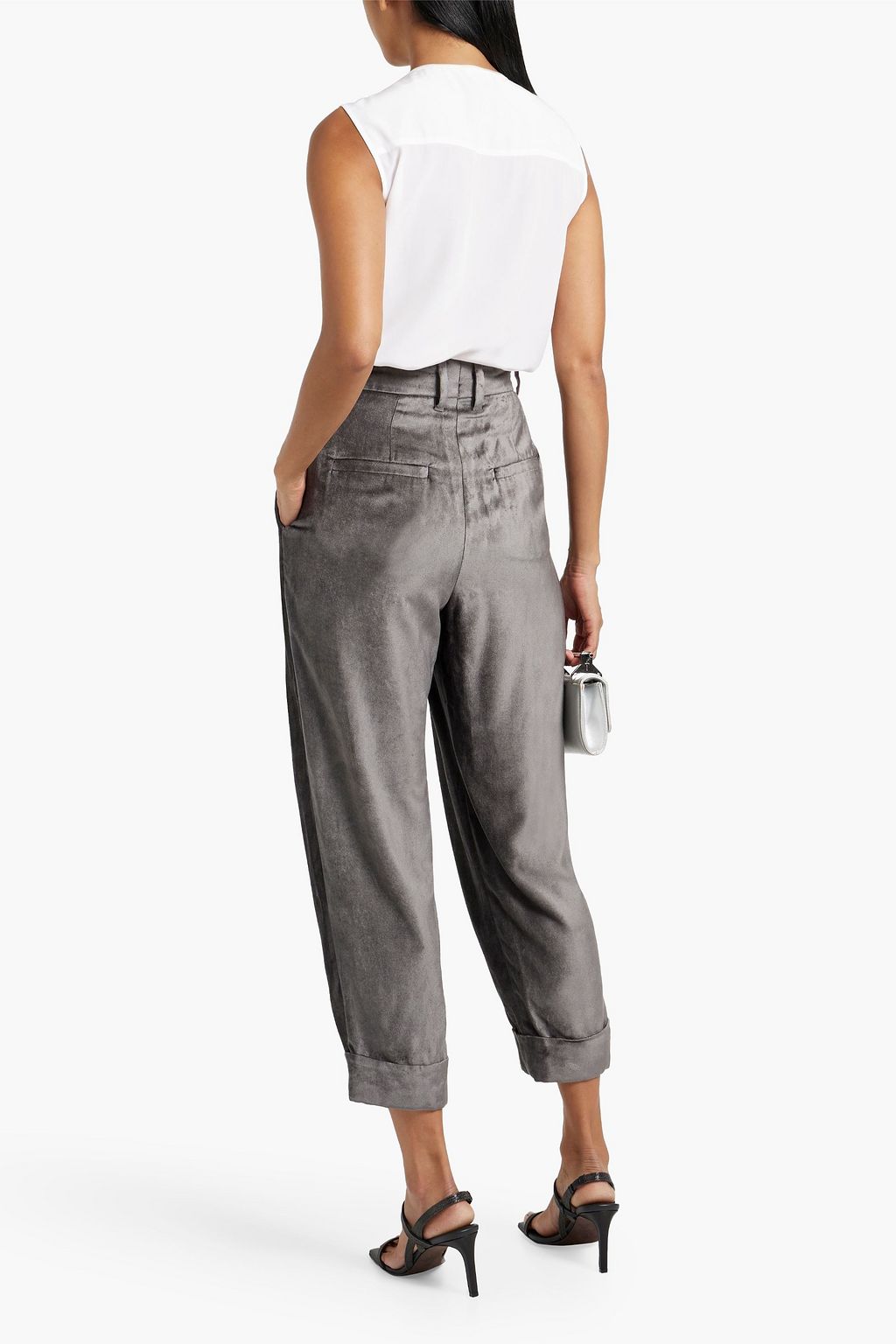 BRUNELLO CUCINELLI Quilted satin-paneled silk crepe de chine top