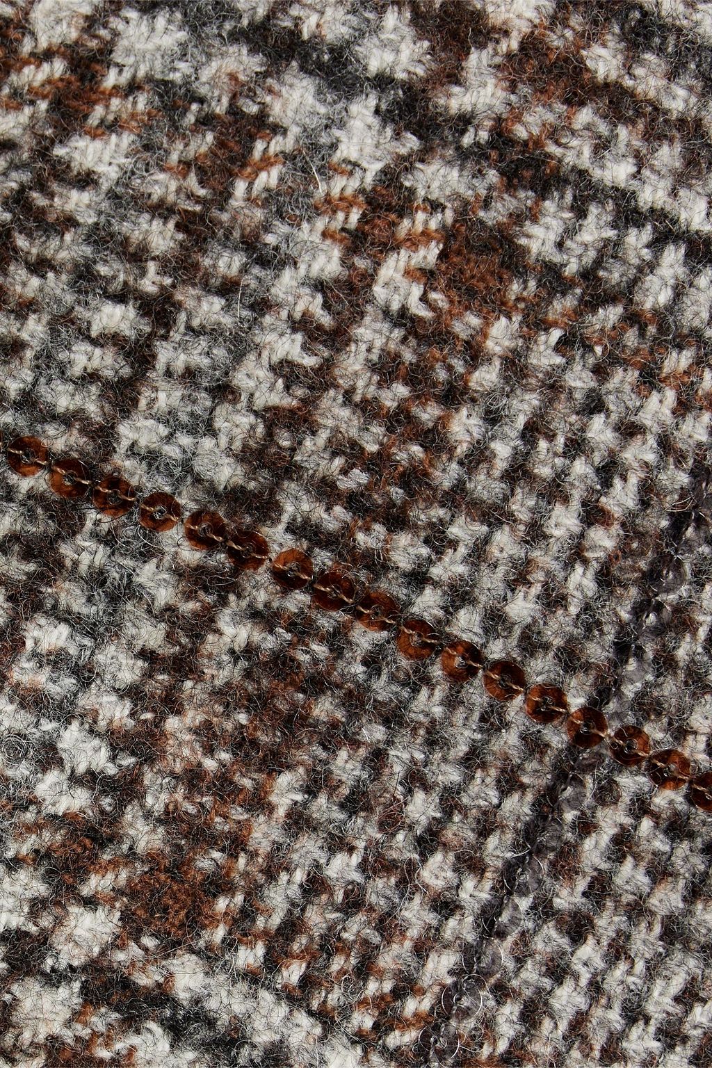 BRUNELLO CUCINELLI Cropped sequined Prince of Wales checked wool and alpaca-blend tweed top