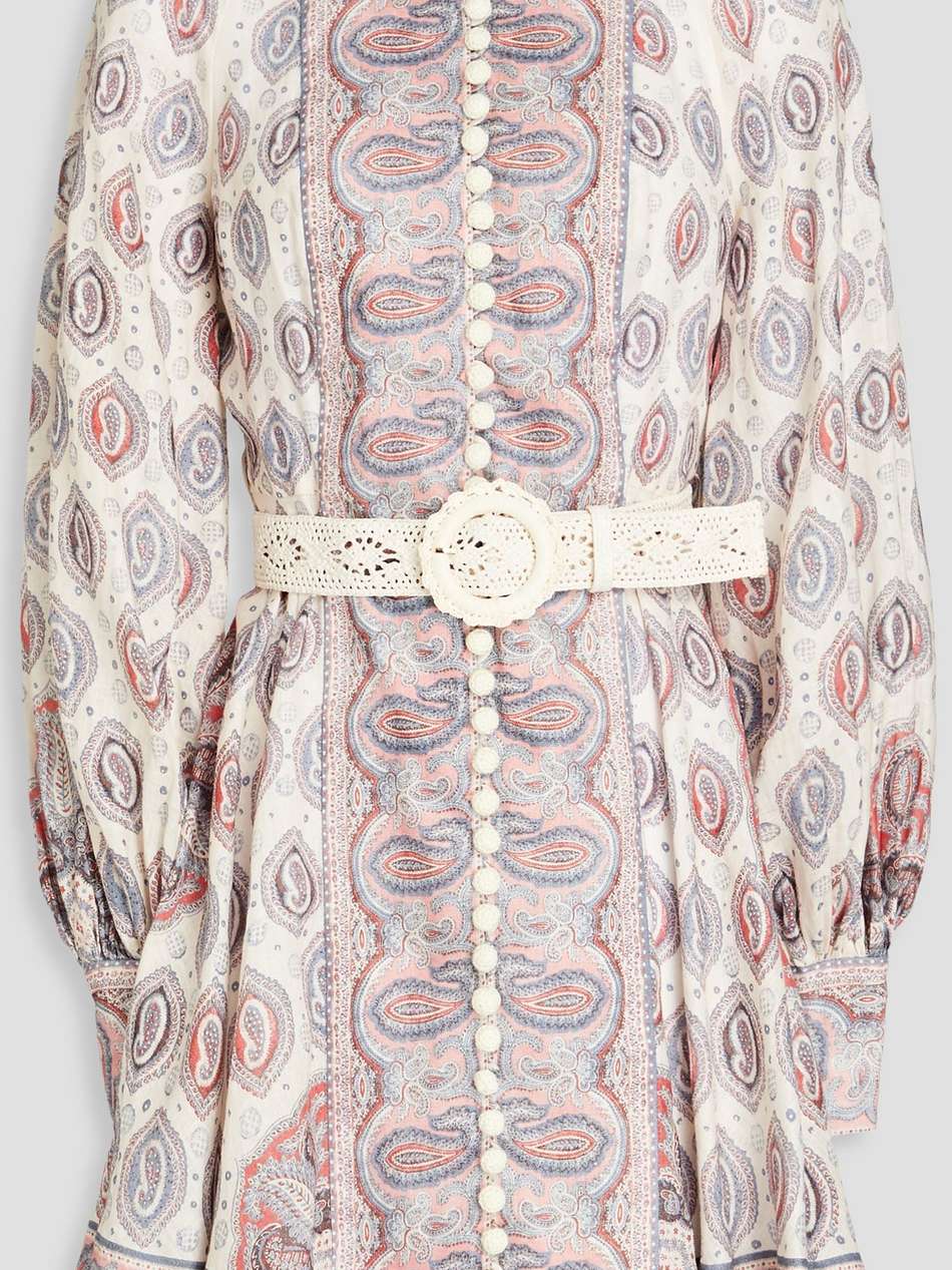 belted paisley-print linen mini dress