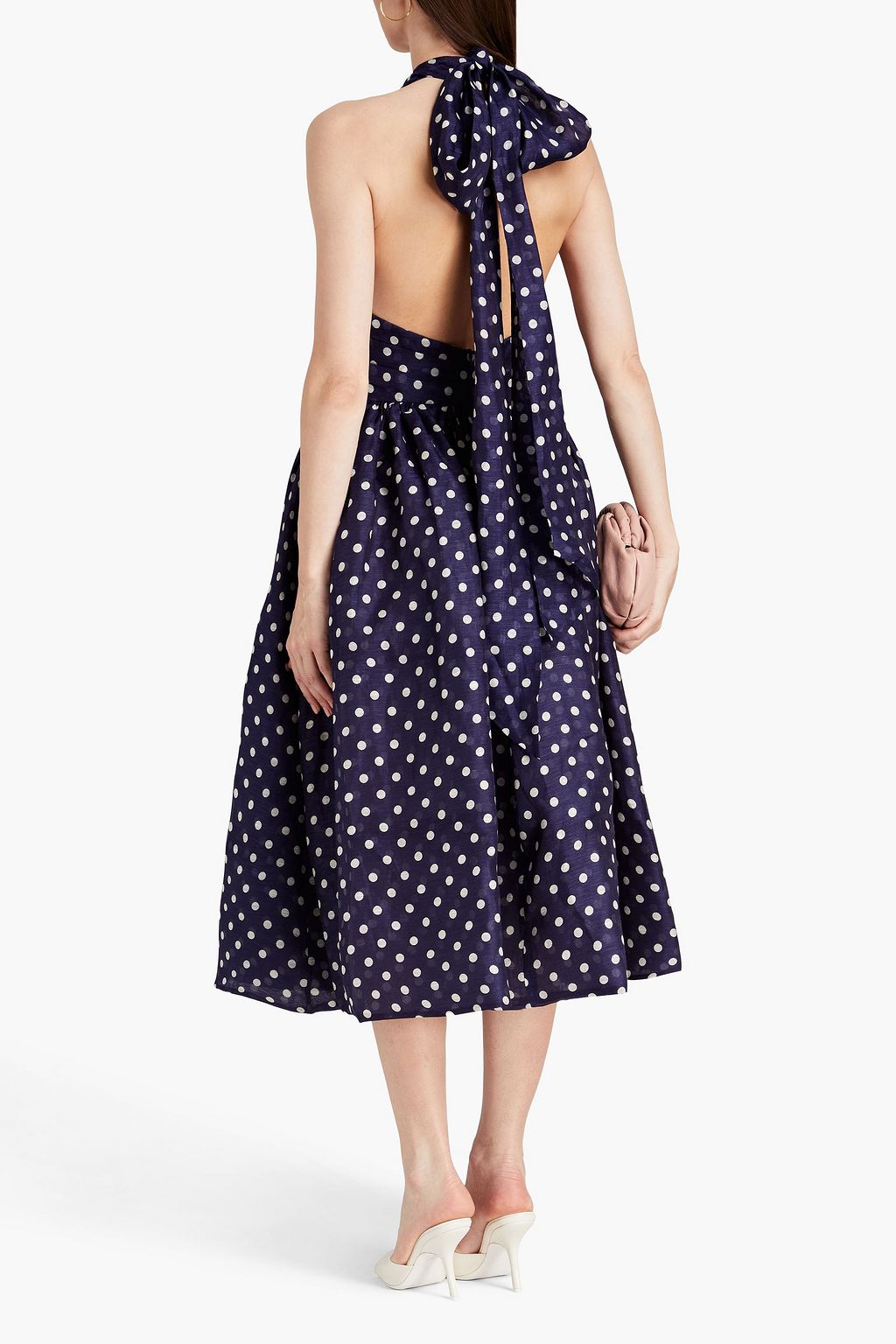 ZIMMERMANN Polka-dot linen and silk-blend halterneck midi dress