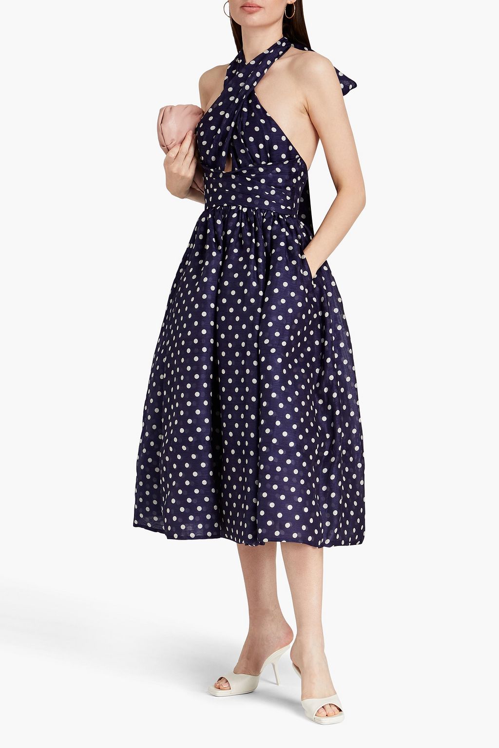 ZIMMERMANN Polka-dot linen and silk-blend halterneck midi dress