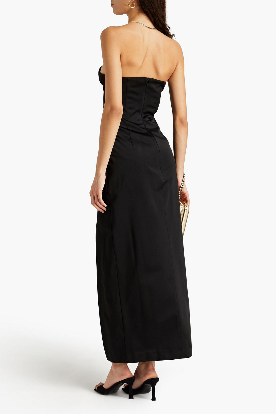 Shop Sara Battaglia Strapless Satin Maxi Dress In Black