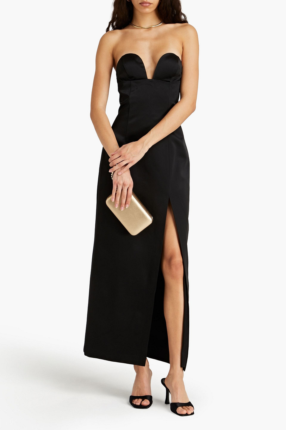 Shop Sara Battaglia Strapless Satin Maxi Dress In Black