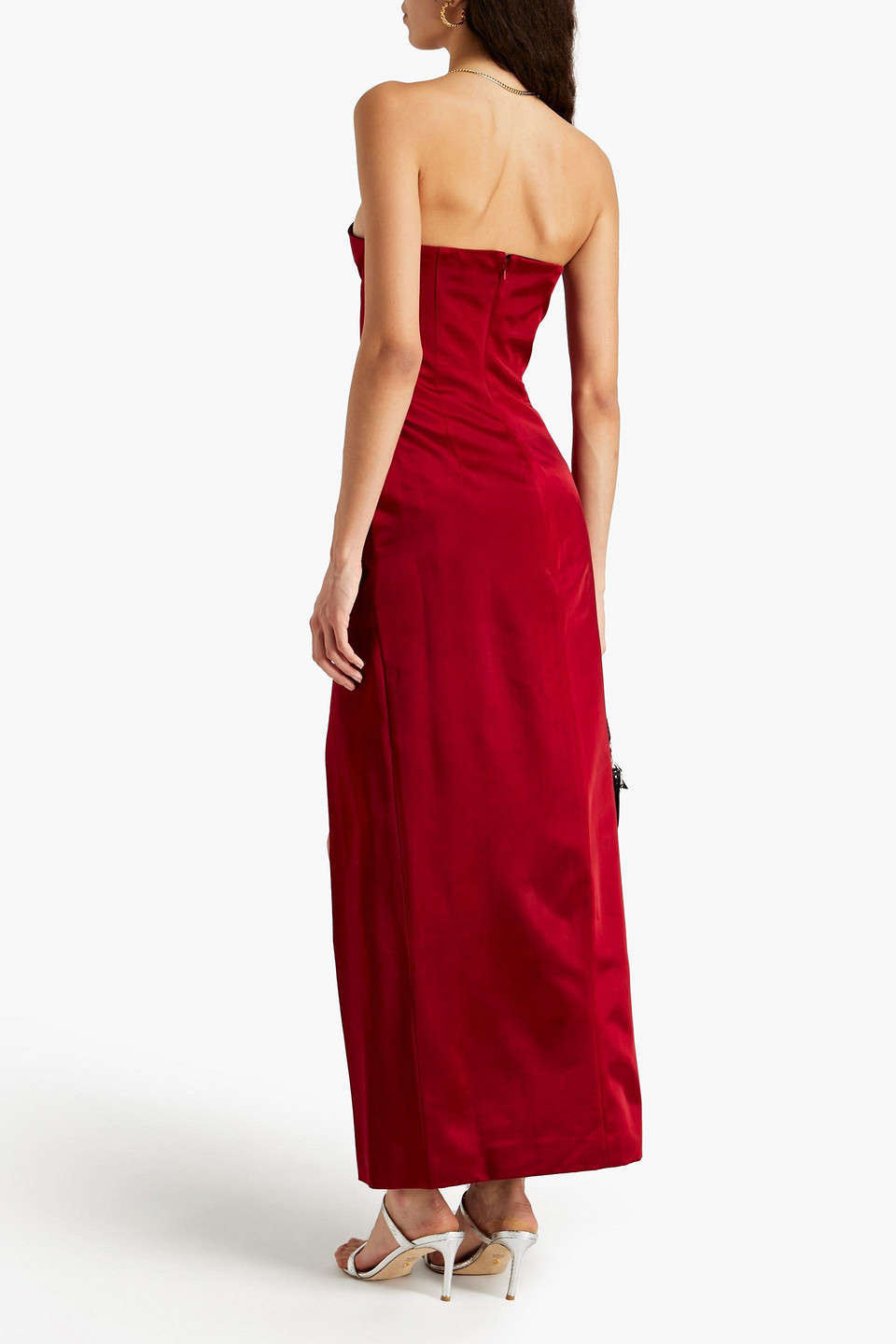 Shop Sara Battaglia Strapless Satin Maxi Dress In Crimson