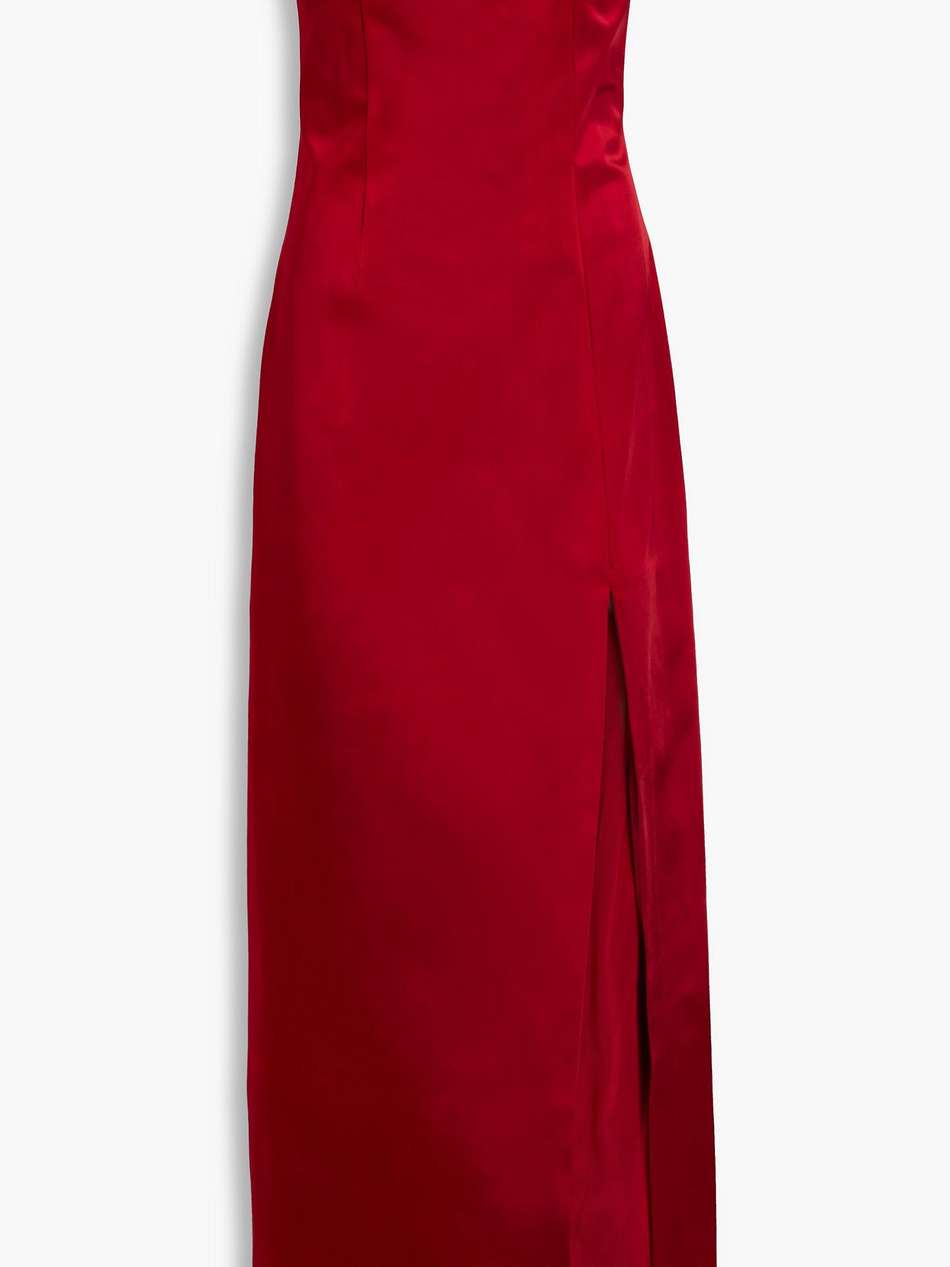 strapless satin maxi dress