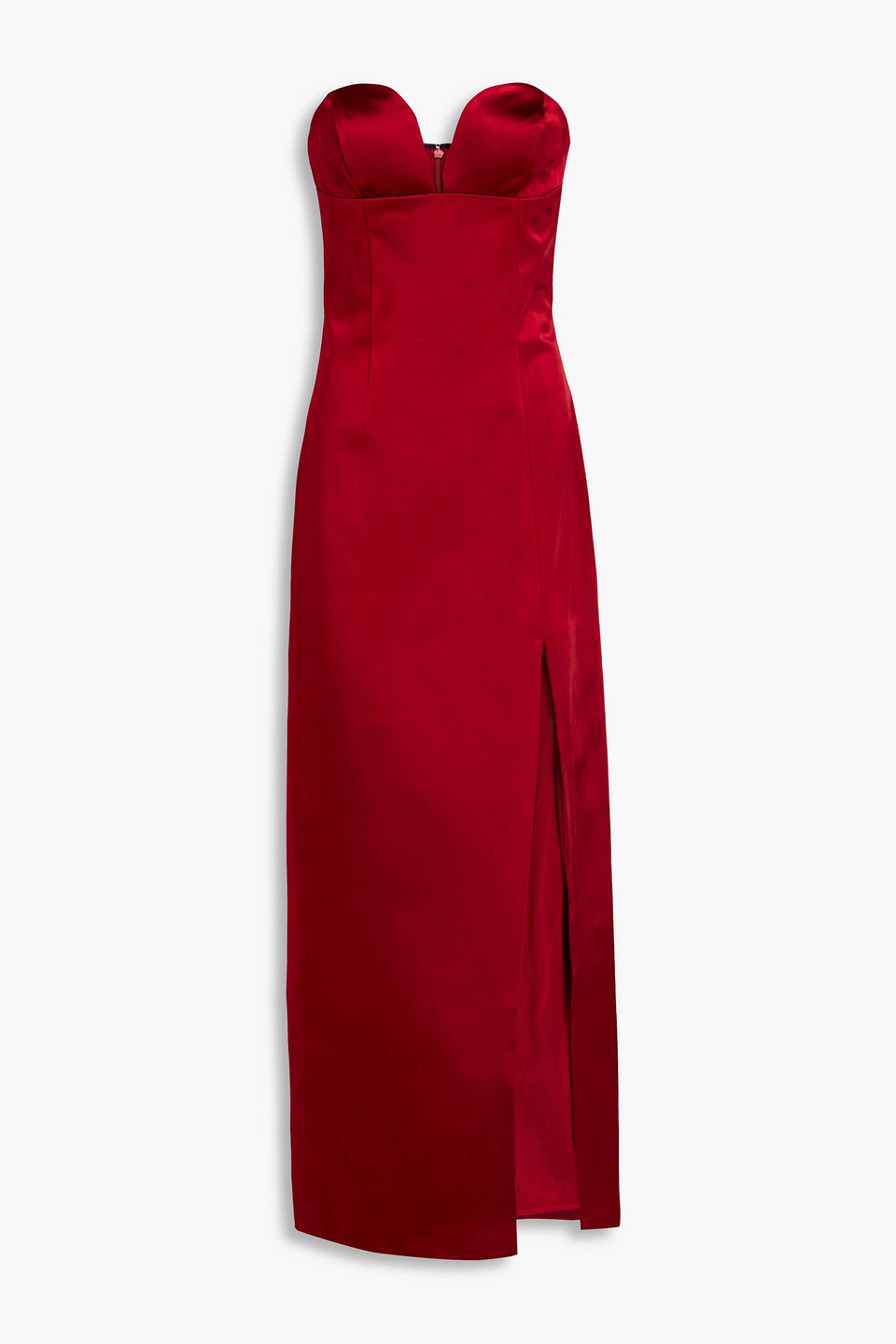 Sara Battaglia Strapless Satin Maxi Dress In Crimson