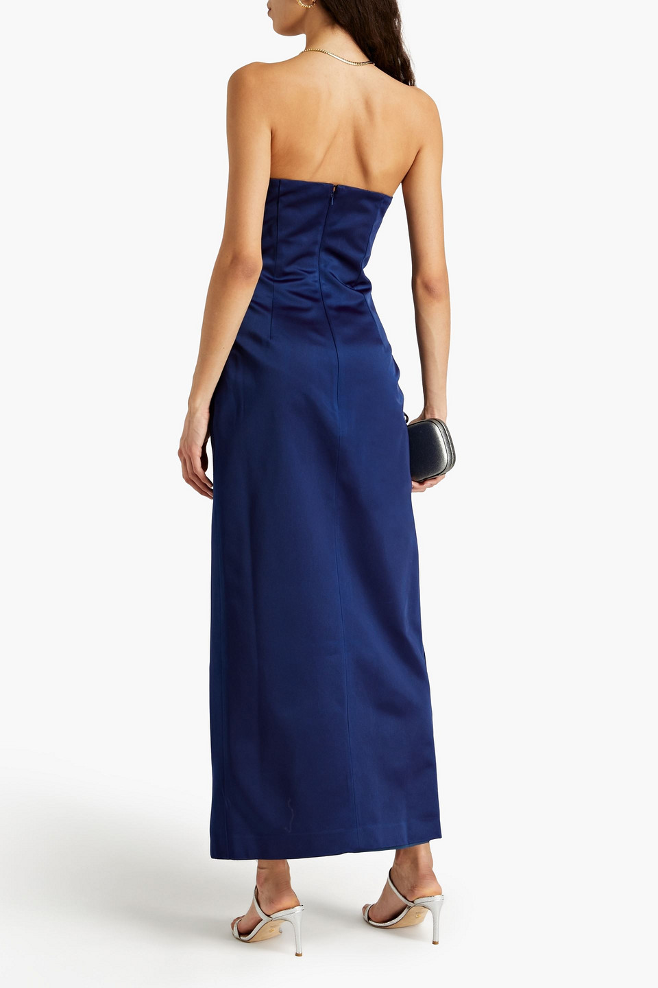 Shop Sara Battaglia Strapless Satin Maxi Dress In Indigo