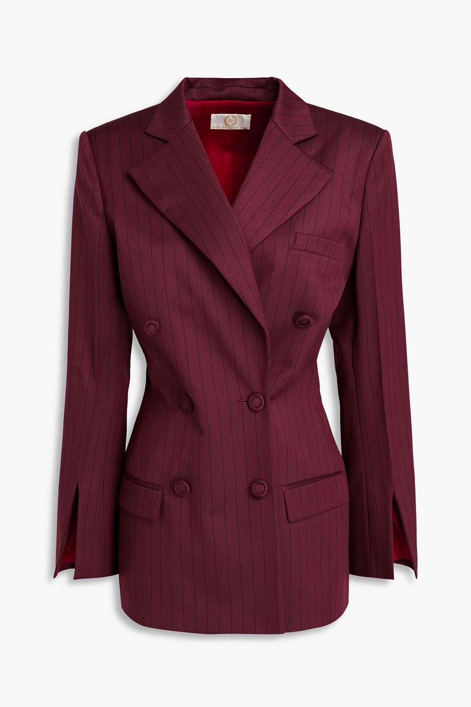 Sara Battaglia Double-breasted Pinstriped Twill Blazer In Merlot