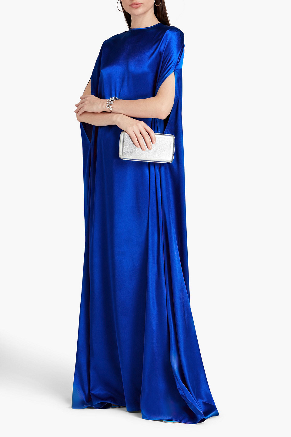 Shop Sara Battaglia Cape-effect Satin Gown In Bright Blue