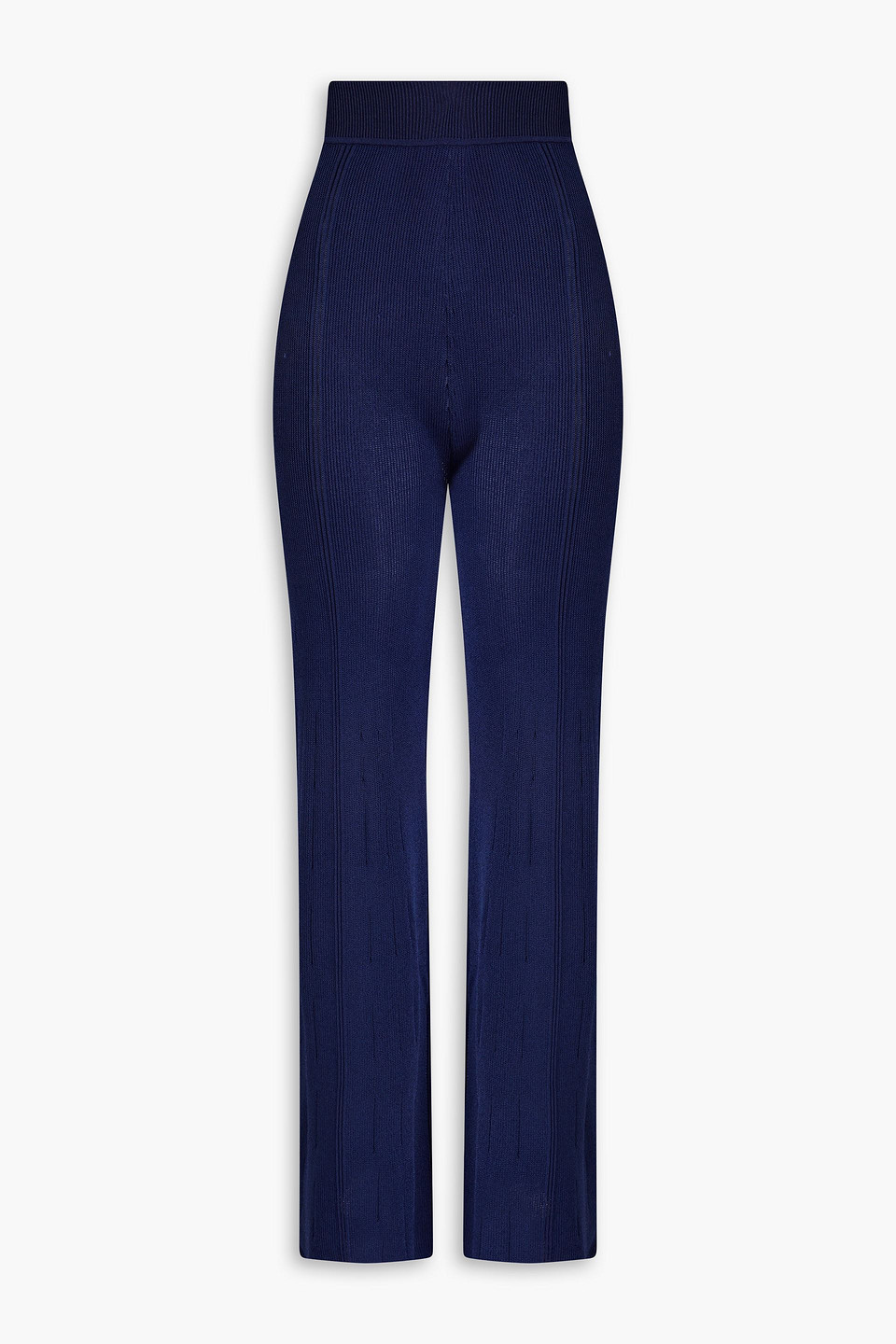 Alberta Ferretti Metallic Ribbed-knit Flared Pants In Navy