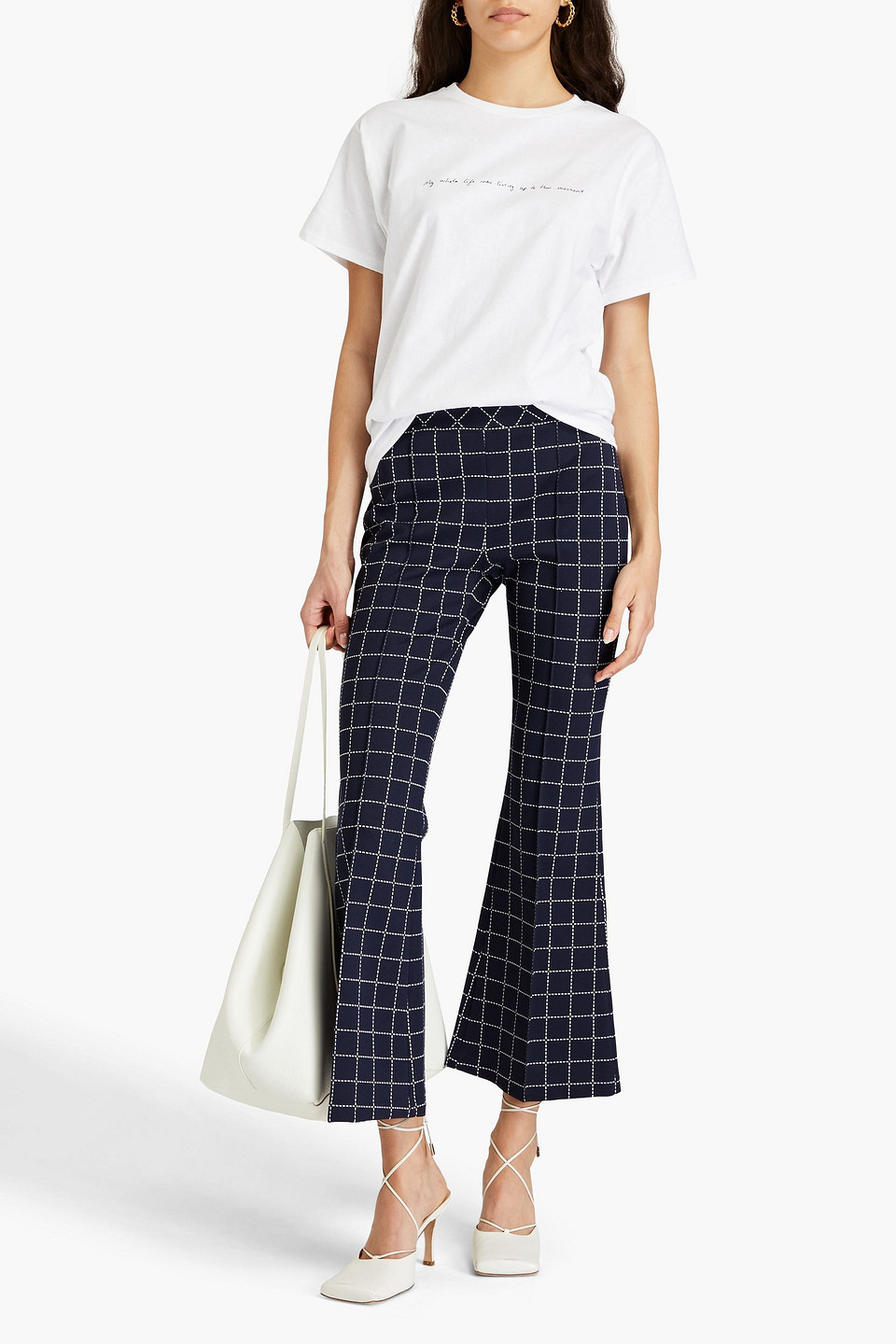  Rosetta Getty - Checked Jacquard-knit Flared Pants - Blue - Xs 