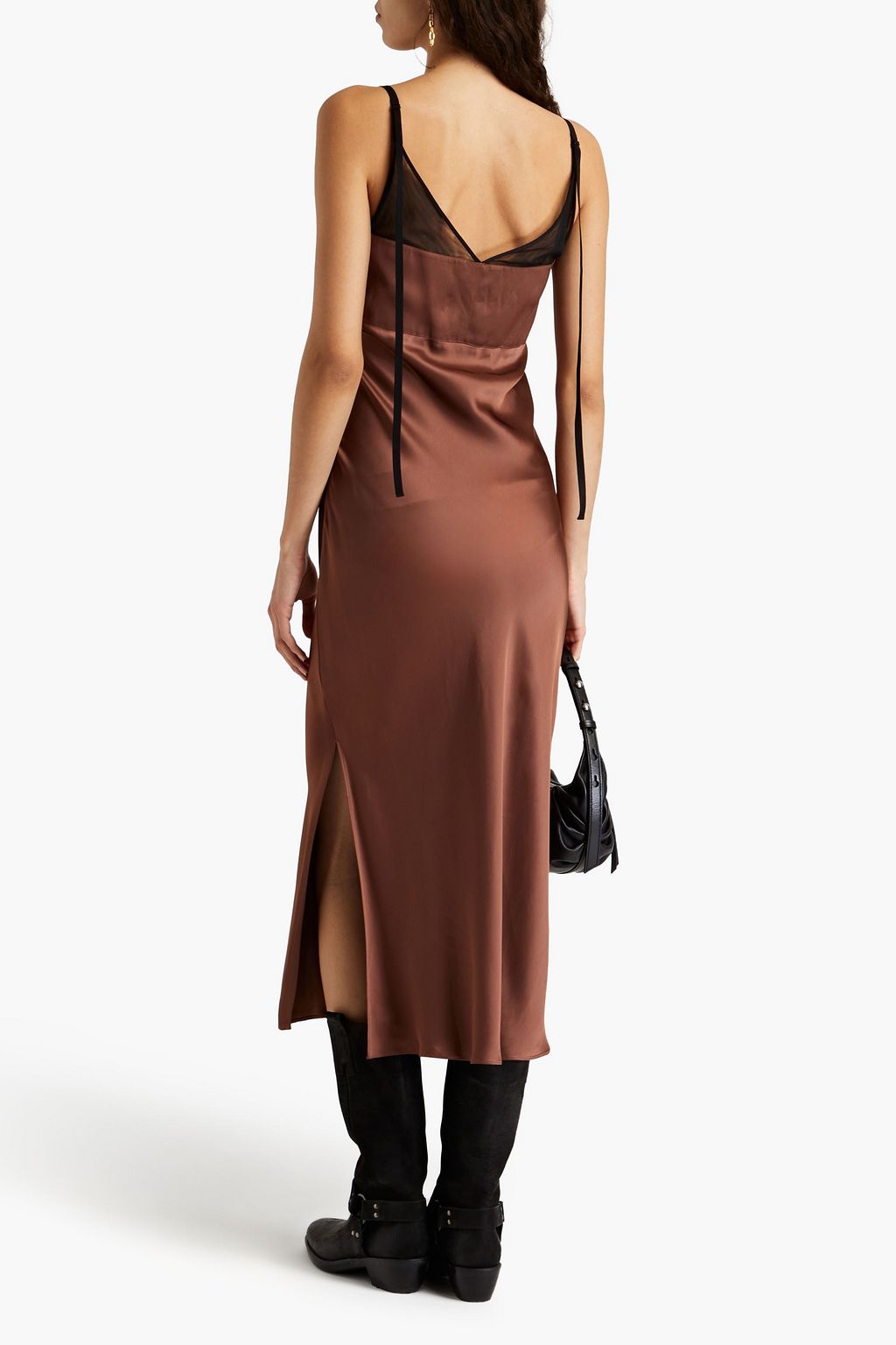 HELMUT LANG Midikleid aus Satin mit Tüllbesatz