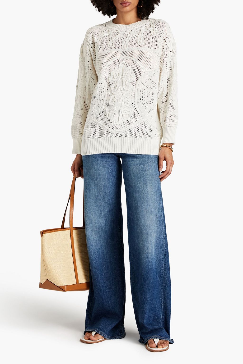 ALBERTA FERRETTI Pointelle-knit cotton sweater