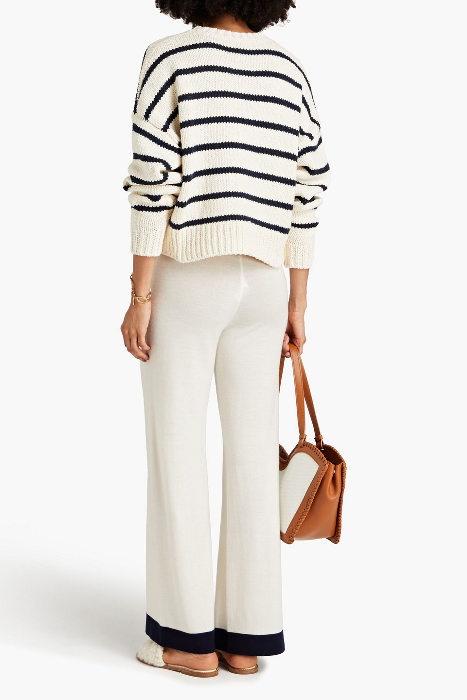 Shop Zimmermann Two-tone Merino Wool Wide-leg Pants In Cream