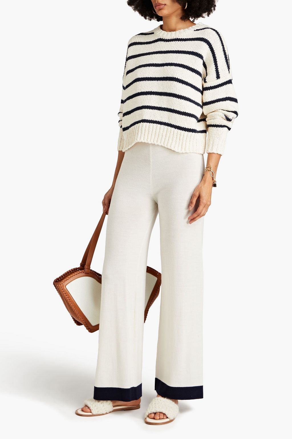 ZIMMERMANN Two-tone merino wool wide-leg pants