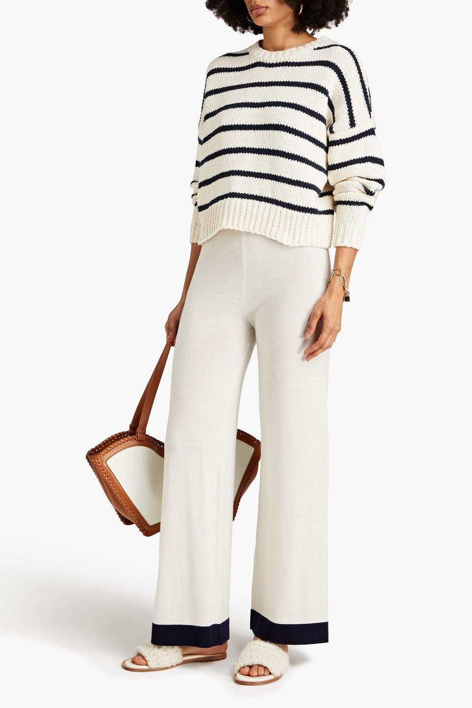 Shop Zimmermann Two-tone Merino Wool Wide-leg Pants In Cream