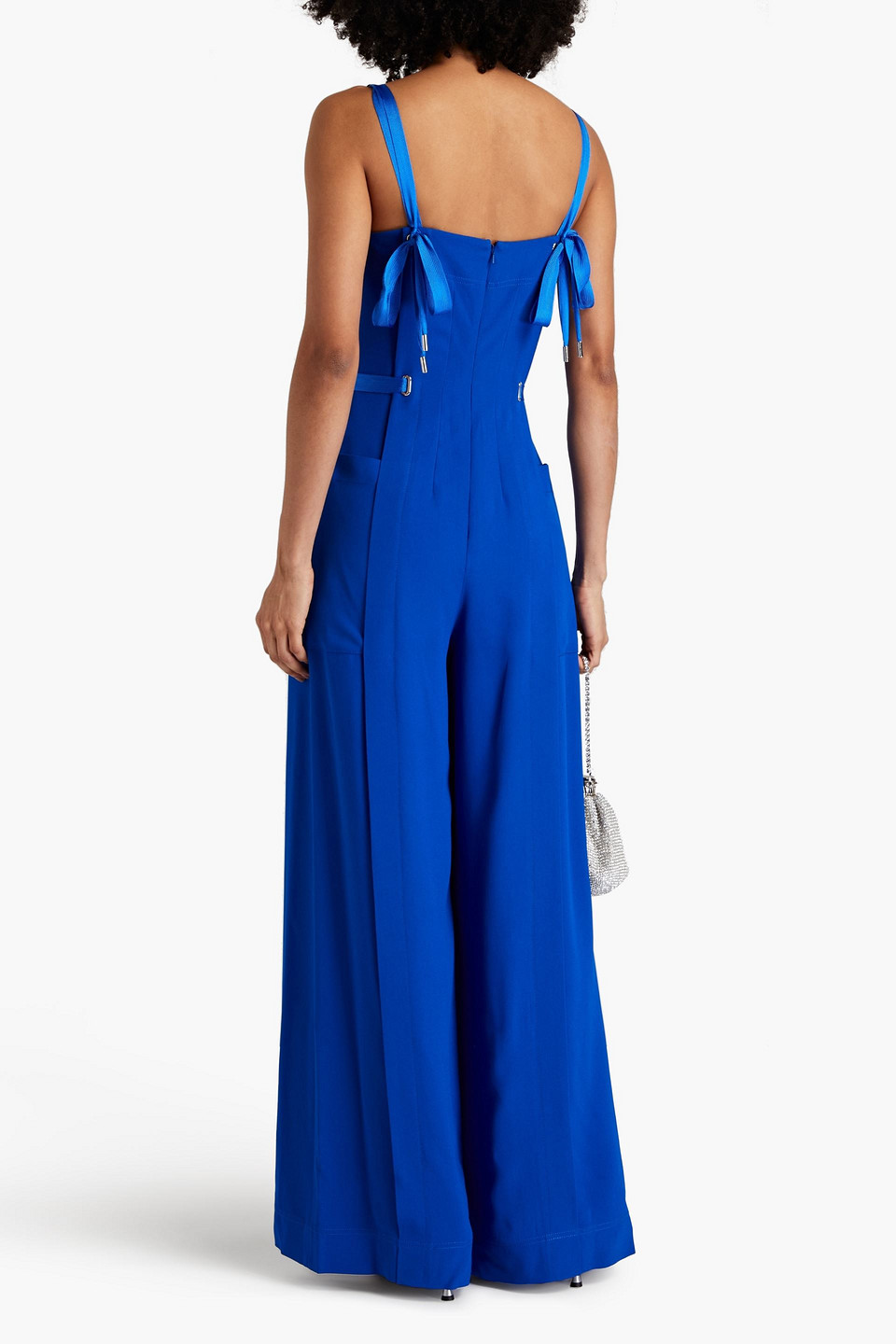 Shop Alberta Ferretti Crepe Wide-leg Jumpsuit In Bright Blue