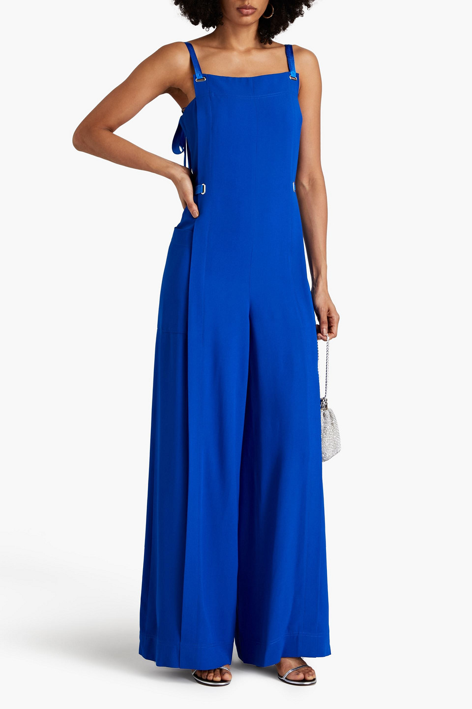 Shop Alberta Ferretti Crepe Wide-leg Jumpsuit In Bright Blue