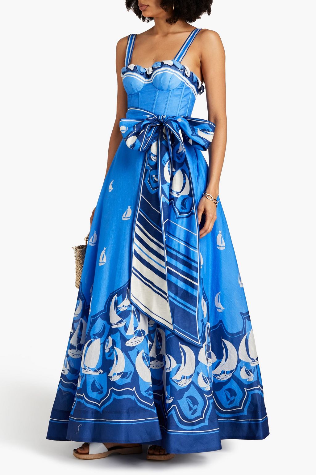 ZIMMERMANN Belted printed linen and silk-blend maxi dress