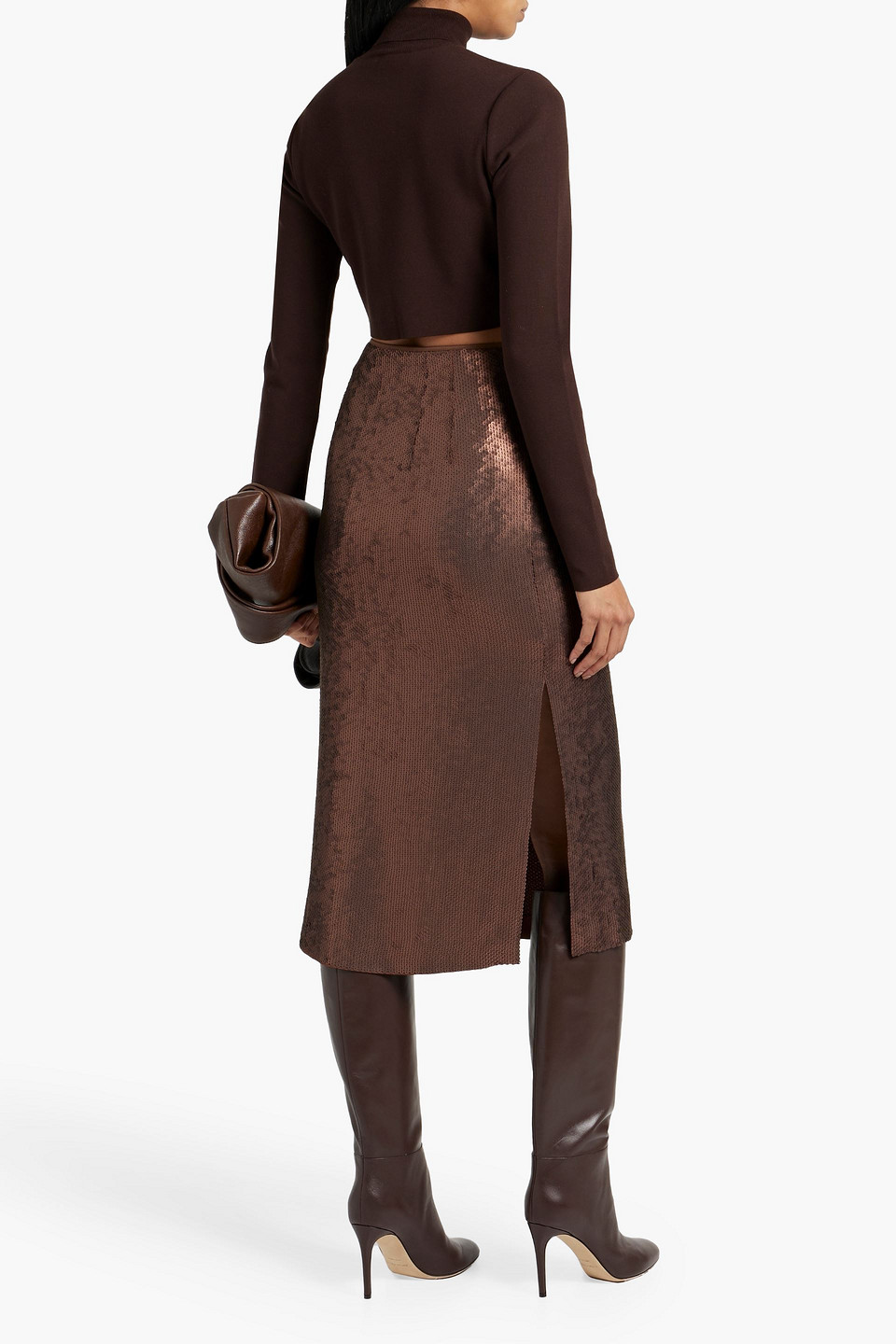 Shop Brunello Cucinelli Sequined Chiffon Midi Skirt In Brown