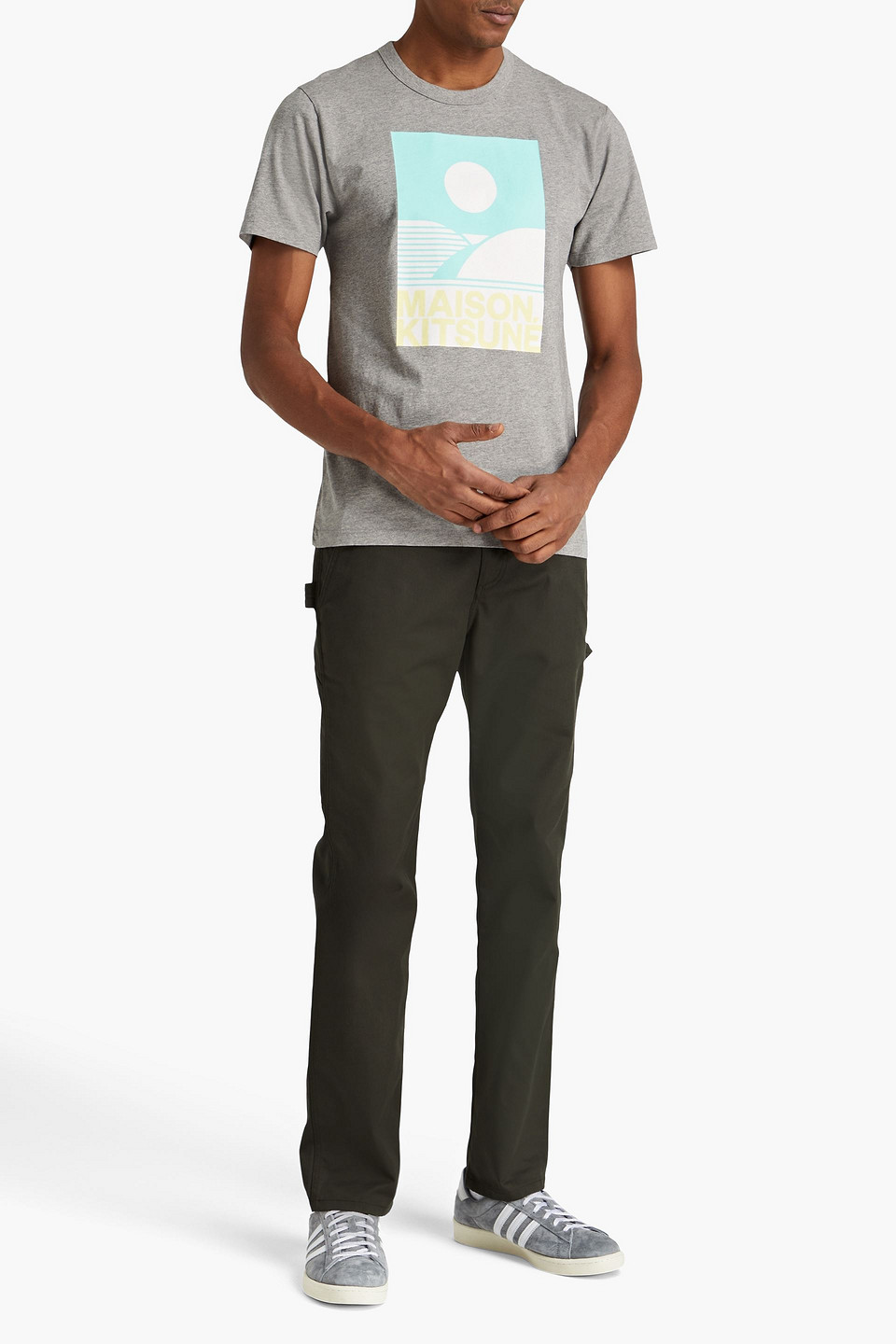 Shop Maison Kitsuné Printed Cotton-jersey T-shirt In Gray