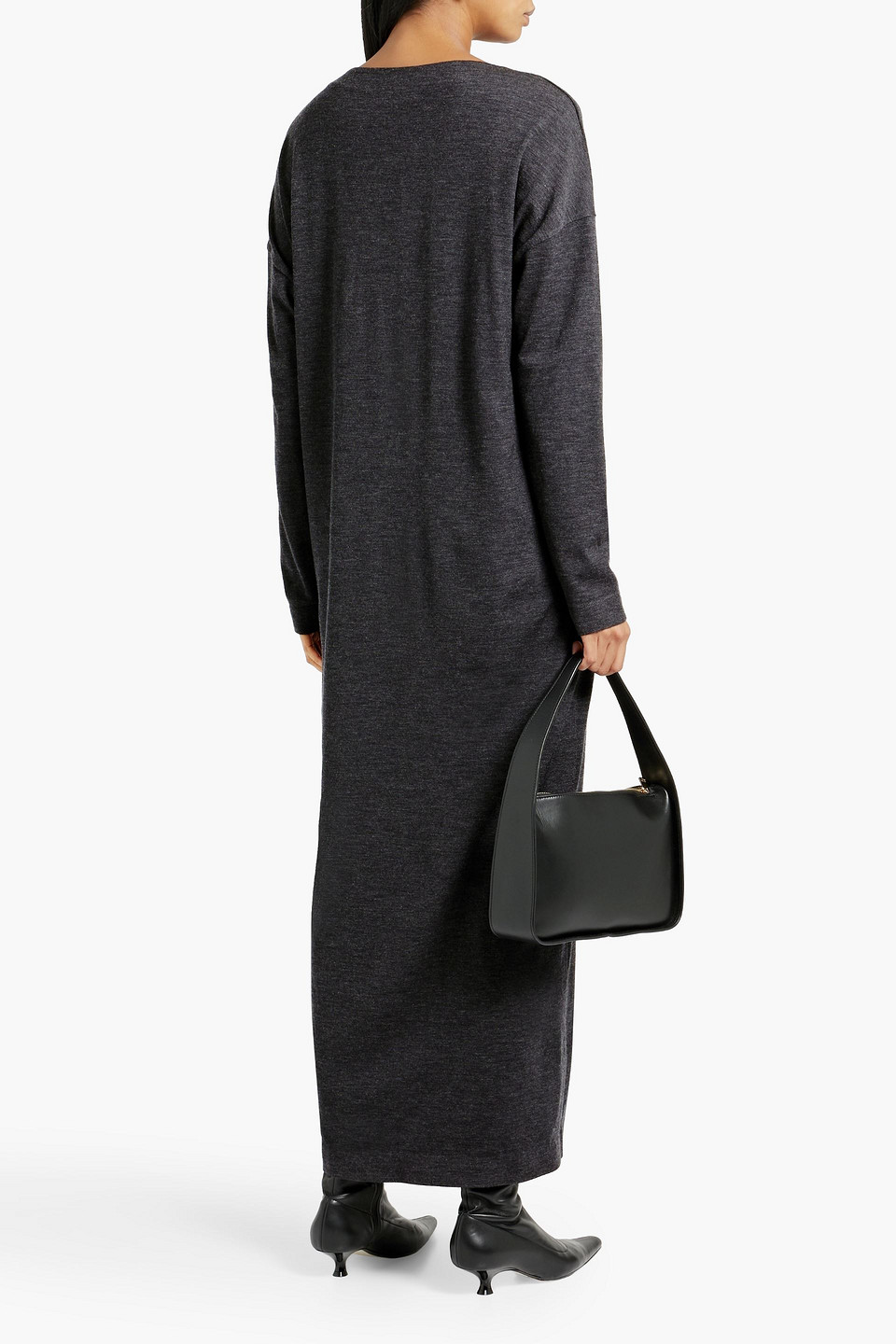 Shop Brunello Cucinelli Wool-blend Jersey Maxi Dress In Dark Gray