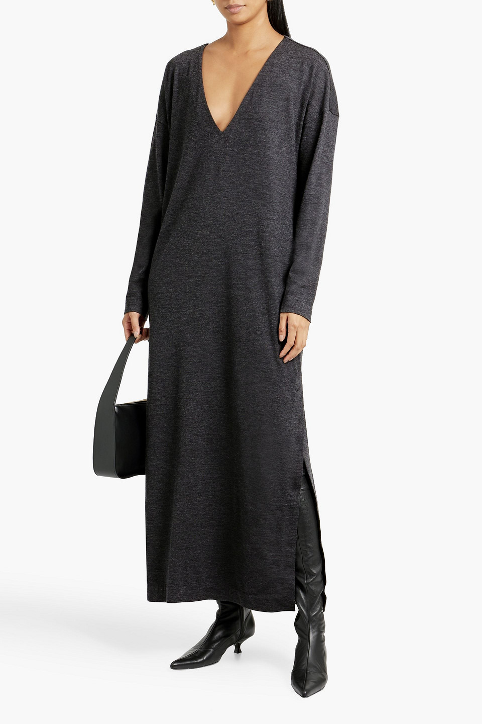 Shop Brunello Cucinelli Wool-blend Jersey Maxi Dress In Dark Gray