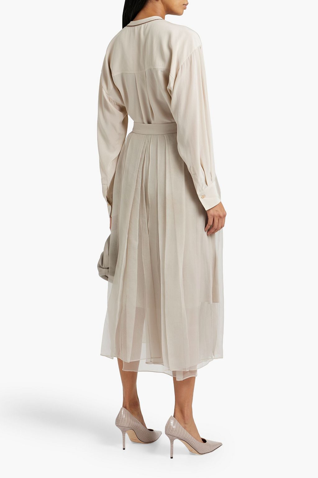 BRUNELLO CUCINELLI Bead-embellished pleated silk-chiffon blouse