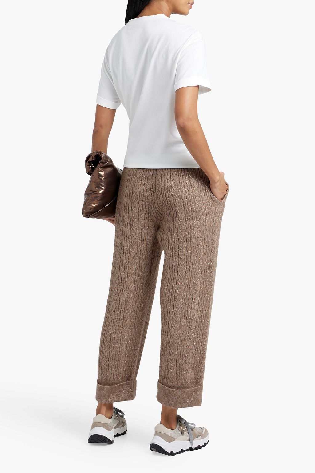 BRUNELLO CUCINELLI Metallic cable-knit track pants
