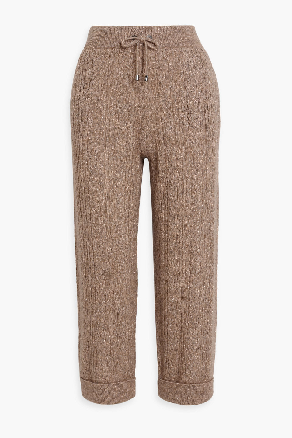 Metallic cable-knit track pants