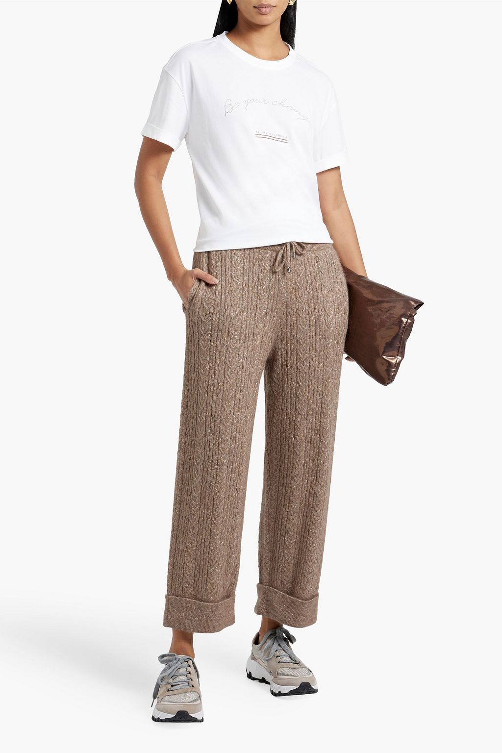 BRUNELLO CUCINELLI Metallic cable-knit track pants