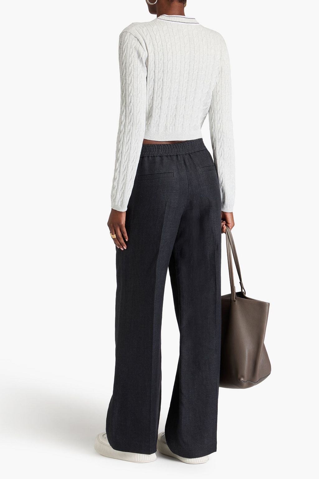 BRUNELLO CUCINELLI بنطال بأرجل واسعة من الجاكار والكتّان