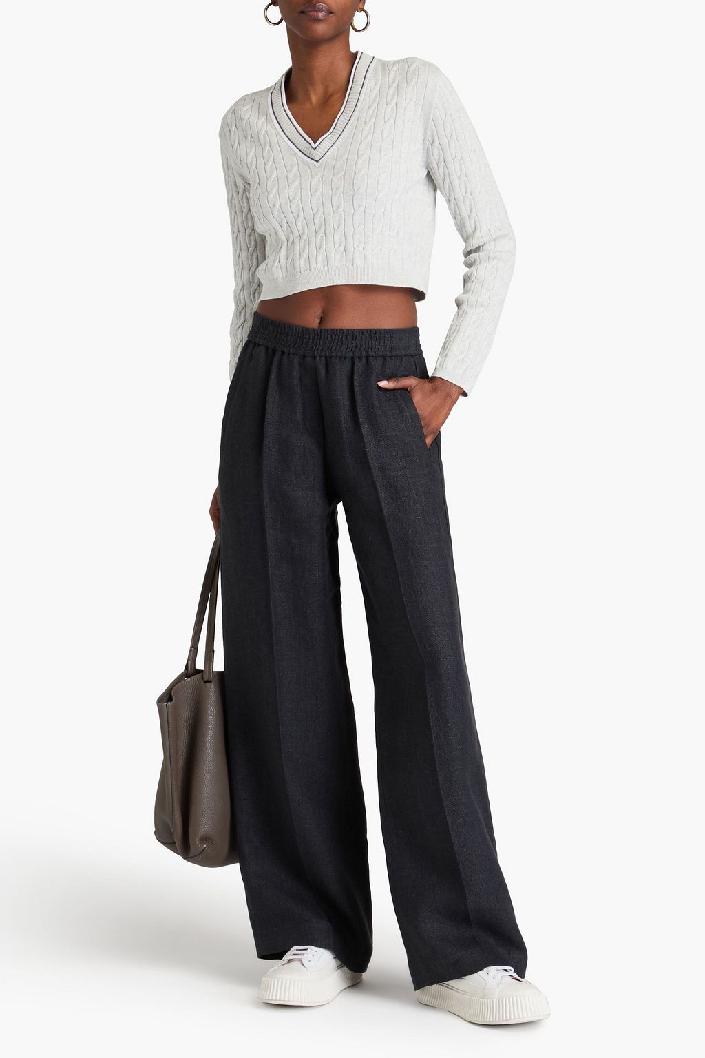 BRUNELLO CUCINELLI بنطال بأرجل واسعة من الجاكار والكتّان