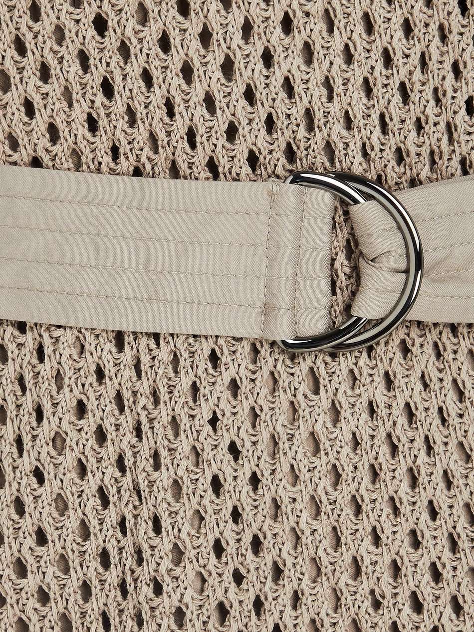 belted open-knit cotton midi dress