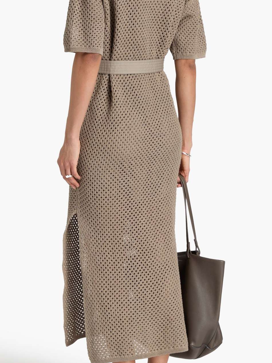 belted open-knit cotton midi dress