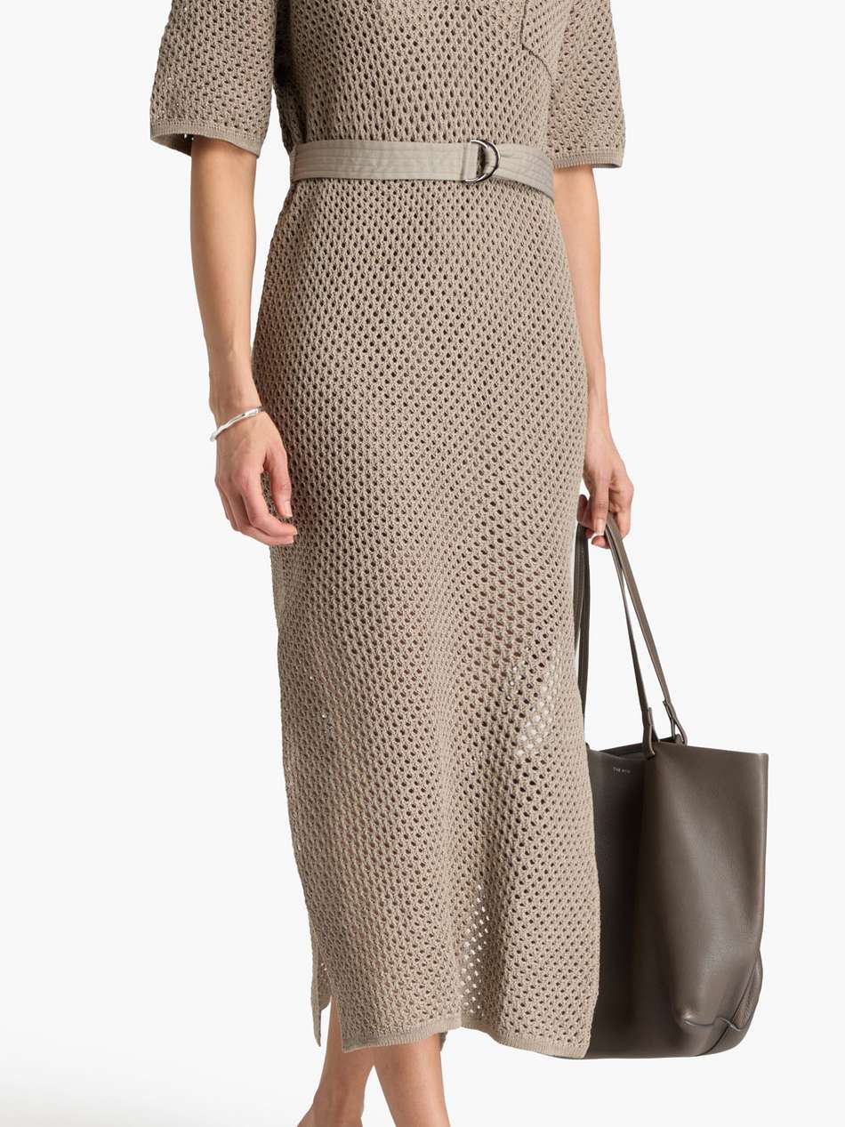 belted open-knit cotton midi dress