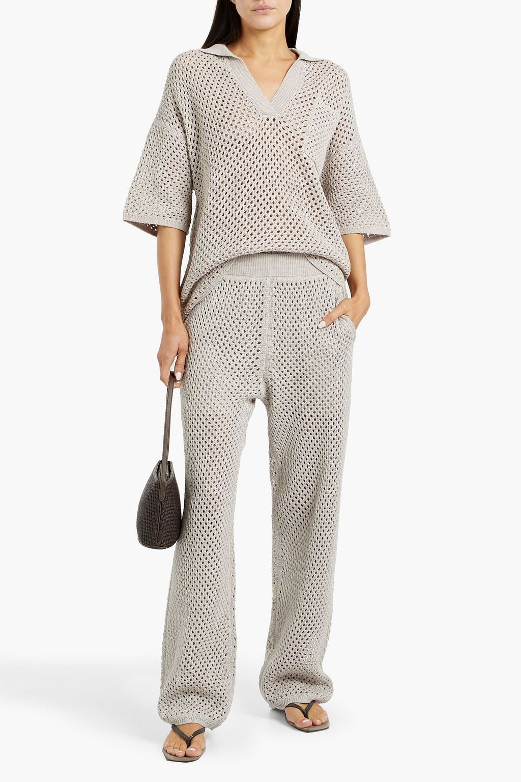 BRUNELLO CUCINELLI Open-knit cotton polo sweater