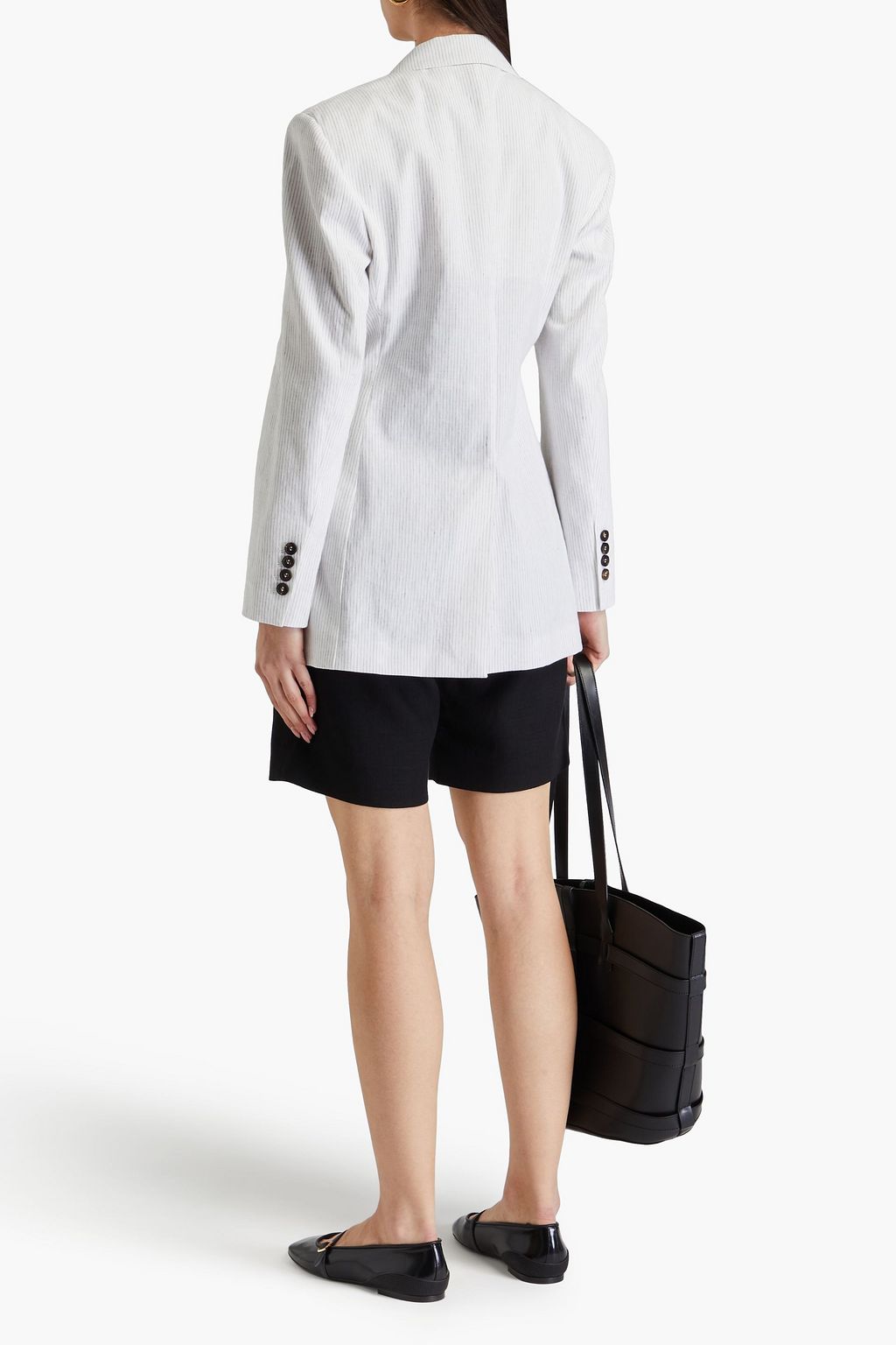 BRUNELLO CUCINELLI Blazer aus einer Leinenmischung mit Nadelstreifen und Zierperlen
