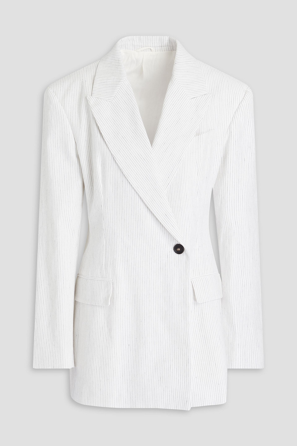 Brunello Cucinelli Blazer Aus Einer Leinenmischung Mit Nadelstreifen Und Zierperlen In Weiss