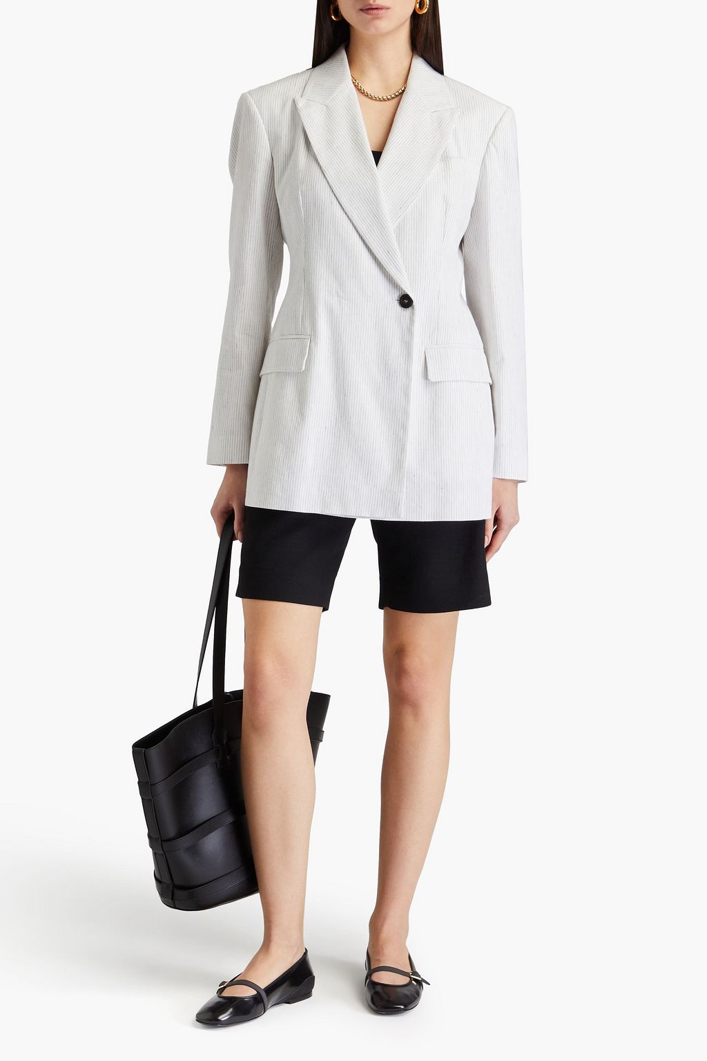 BRUNELLO CUCINELLI Blazer aus einer Leinenmischung mit Nadelstreifen und Zierperlen