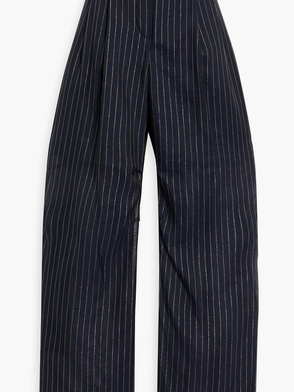 metallic pinstriped cotton-blend gauze wide-leg pants