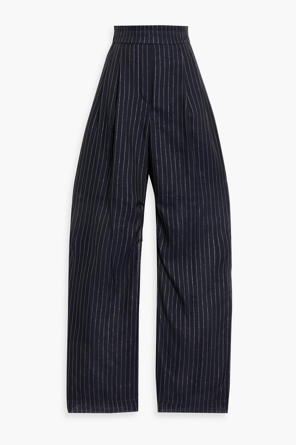 Brunello Cucinelli Metallic Pinstriped Cotton-blend Gauze Wide-leg Pants In Blue